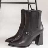 Ghete Elegante Piele Neagra cu Toc Gros si Varf Ascutit ECLIPSE