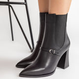 Ghete Elegante Piele Neagra cu Toc Gros si Varf Ascutit ECLIPSE