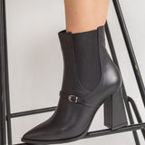 Ghete Elegante Piele Neagra cu Toc Gros si Varf Ascutit ECLIPSE
