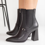Ghete Elegante Piele Neagra cu Toc Gros si Varf Ascutit ECLIPSE