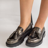 Pantofi Mocasini Tassel Piele Metalizata Bronz