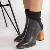 Ghete Piele Urban Chic Negre cu Toc Cub Din Lemn