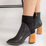 Ghete Piele Urban Chic Negre cu Toc Cub Din Lemn