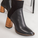 Ghete Piele Urban Chic Negre cu Toc Cub Din Lemn