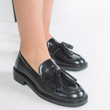Pantofi Mocasini Tassel Piele Metalizata Neagra