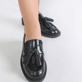 Pantofi Mocasini Tassel Piele Metalizata Neagra