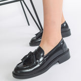 Pantofi Mocasini Tassel Piele Metalizata Neagra