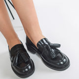 Pantofi Mocasini Tassel Piele Metalizata Neagra