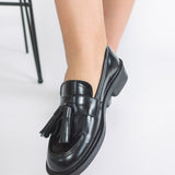 Pantofi Mocasini Tassel Piele Metalizata Neagra