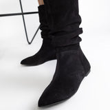Cizme din piele intoarsa neagra Bellezza