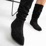 Cizme din piele intoarsa neagra Bellezza