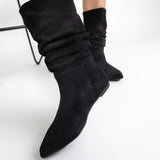Cizme din piele intoarsa neagra Bellezza