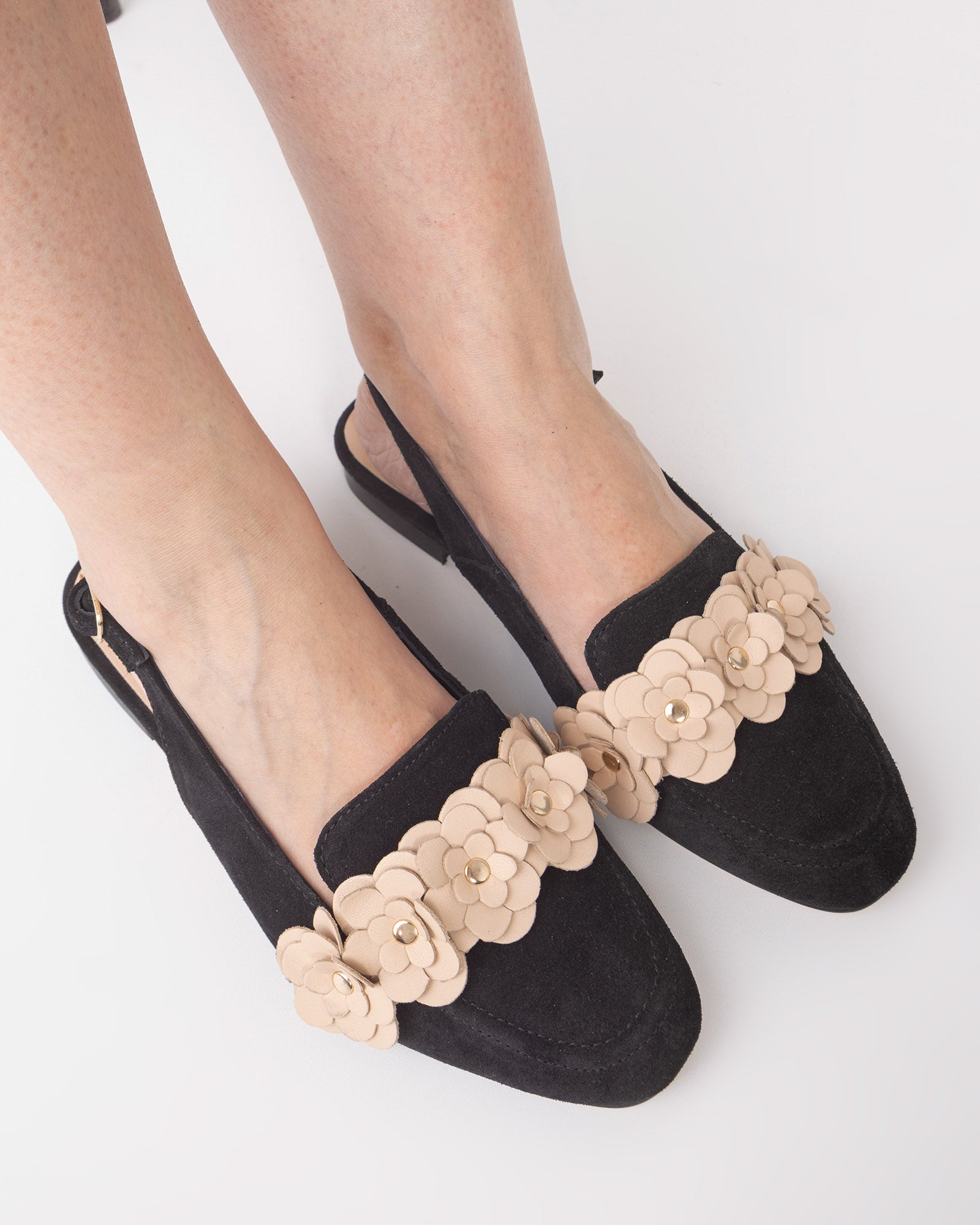 Balerini decupati din piele intoarsa Lola Black