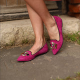 Balerini dama din piele intoarsa Glamour Fuchsia