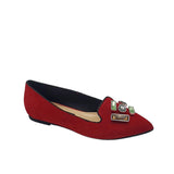 Balerini dama din piele intoarsa Glamour Red