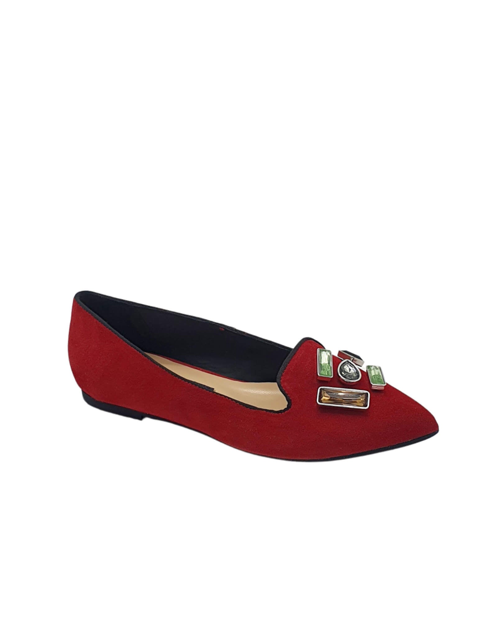 Balerini dama din piele intoarsa Glamour Red