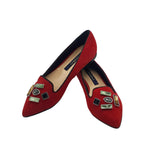 Balerini dama din piele intoarsa Glamour Red