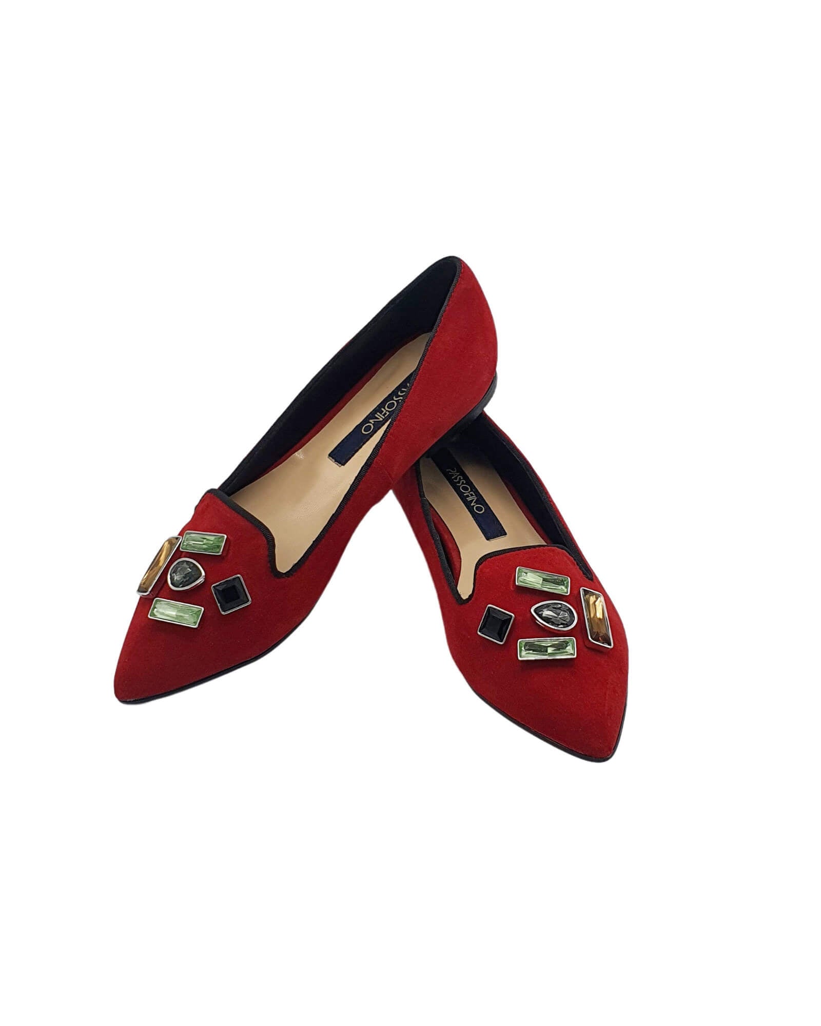 Balerini dama din piele intoarsa Glamour Red