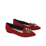 Balerini dama din piele intoarsa Glamour Red