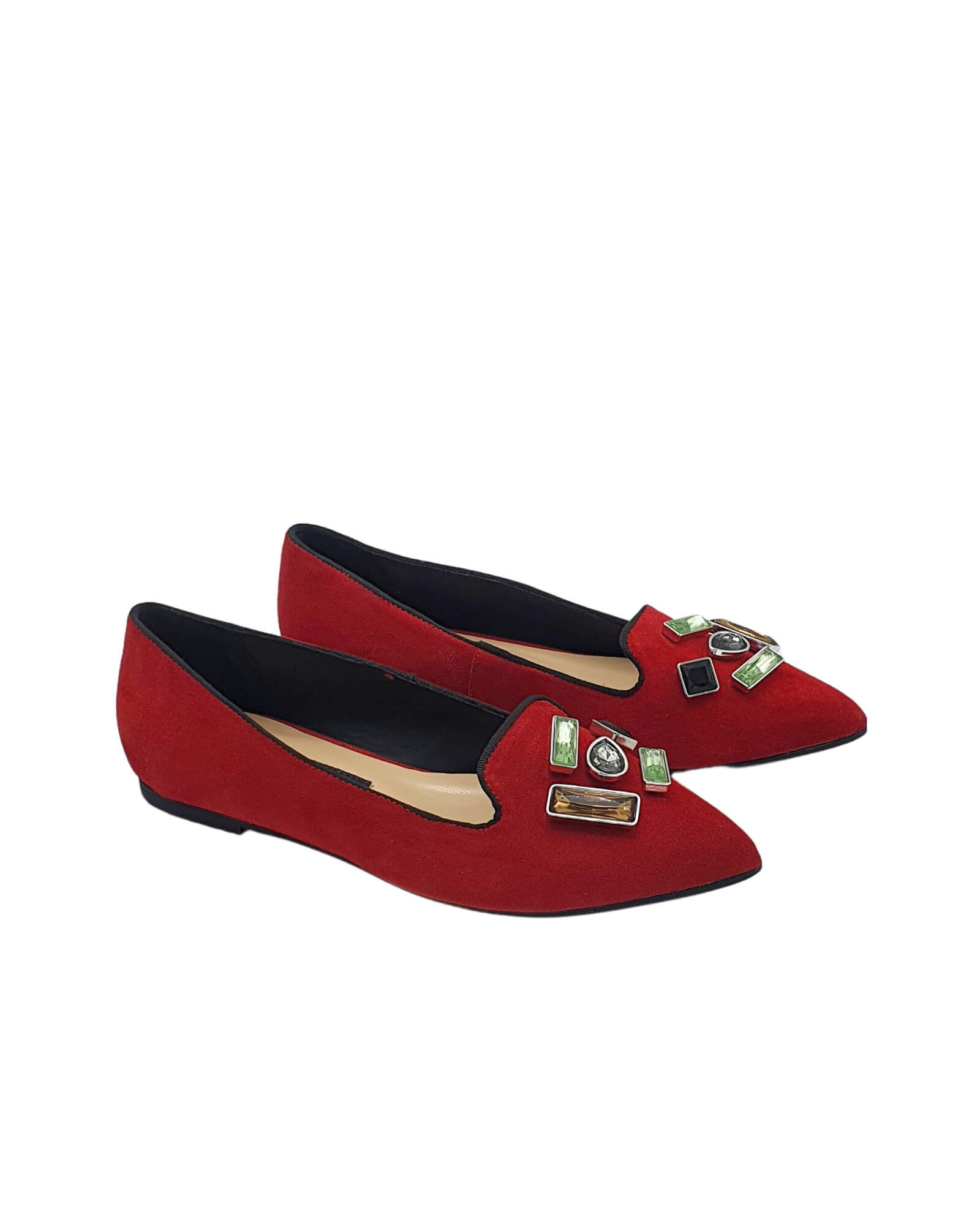Balerini dama din piele intoarsa Glamour Red