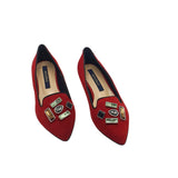 Balerini dama din piele intoarsa Glamour Red