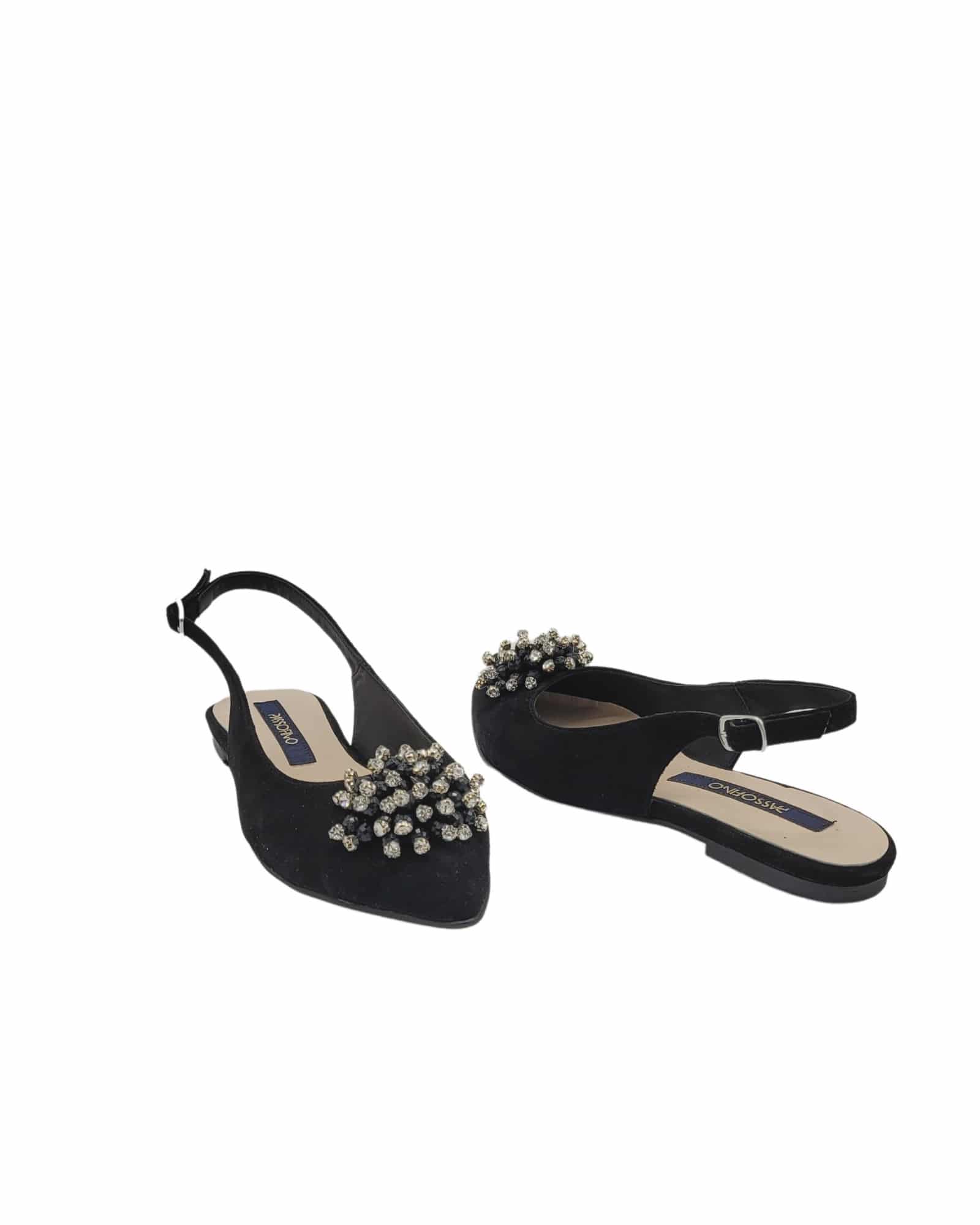 Balerini decupat la spate din piele intoarsa Black Peace