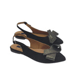Balerini din piele intoarsa Joy Black cu funda