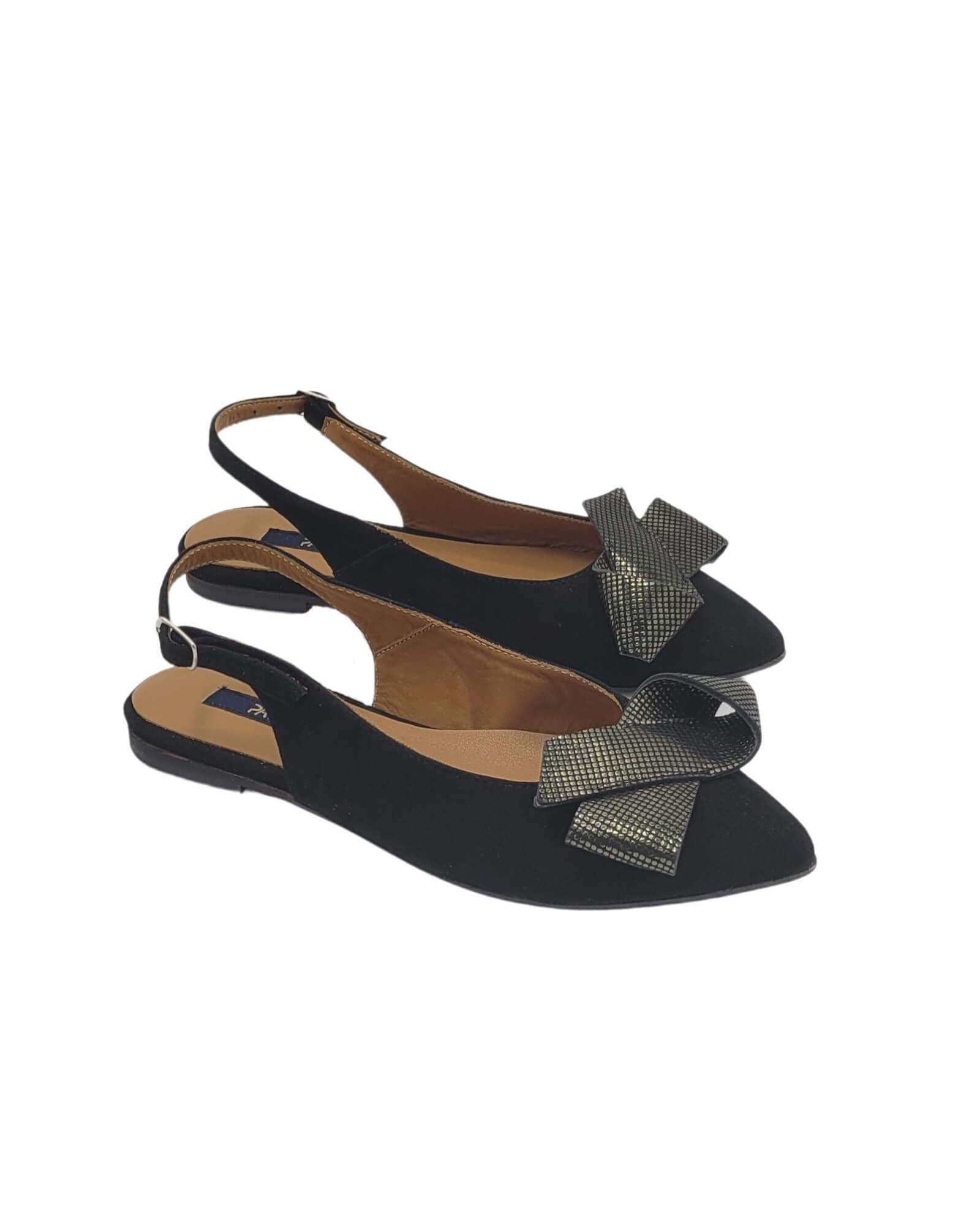 Balerini din piele intoarsa Joy Black cu funda