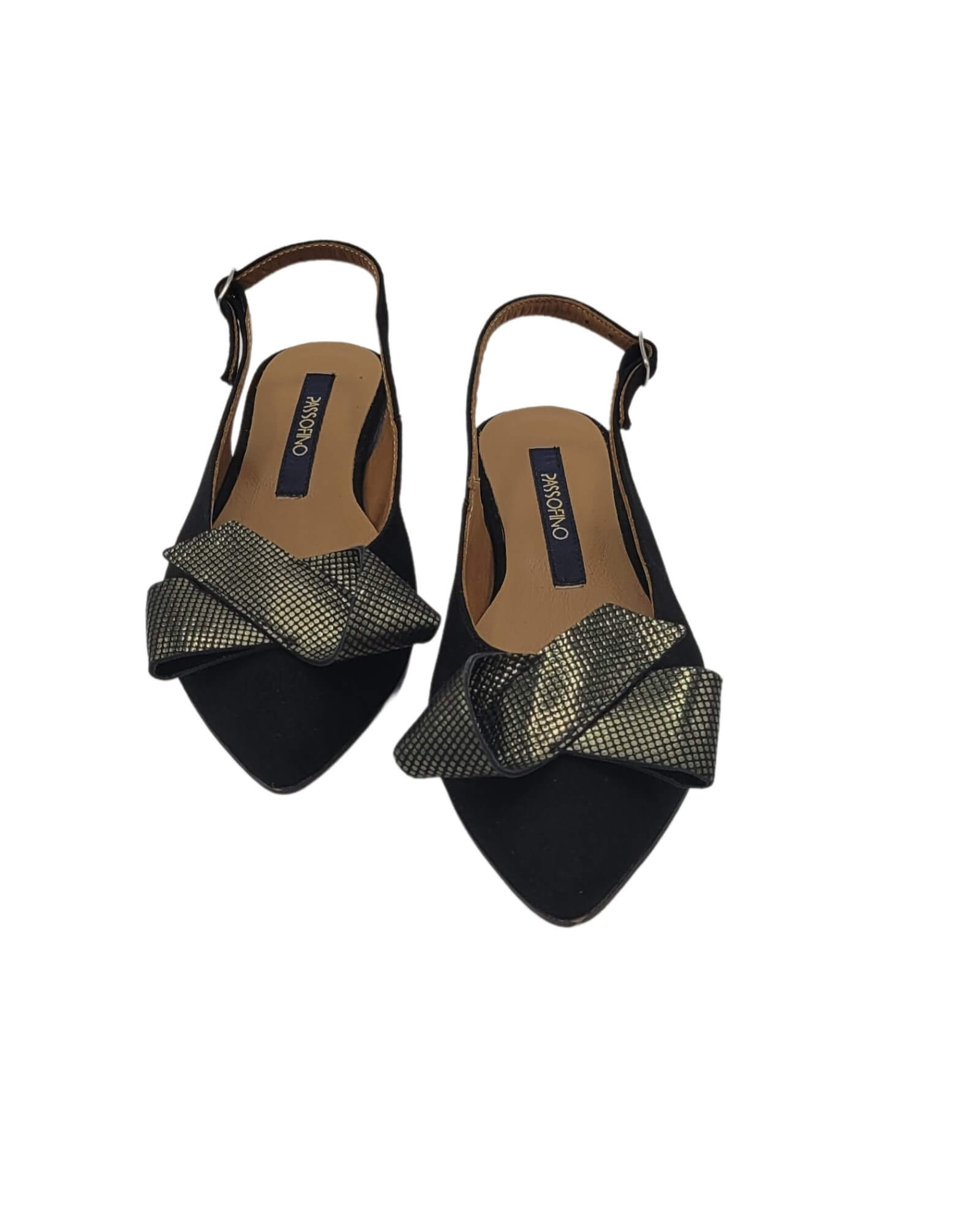 Balerini din piele intoarsa Joy Black cu funda