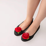Balerini din piele intoarsa neagra Floral Finesse