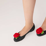 Balerini din piele intoarsa neagra Floral Finesse