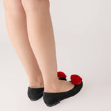 Balerini din piele intoarsa neagra Floral Finesse