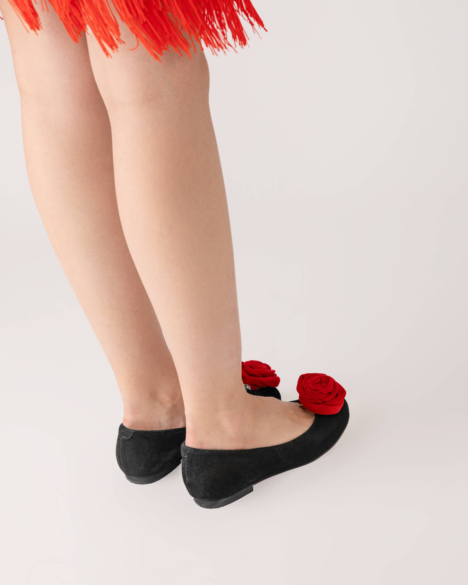 Balerini din piele intoarsa neagra Floral Finesse