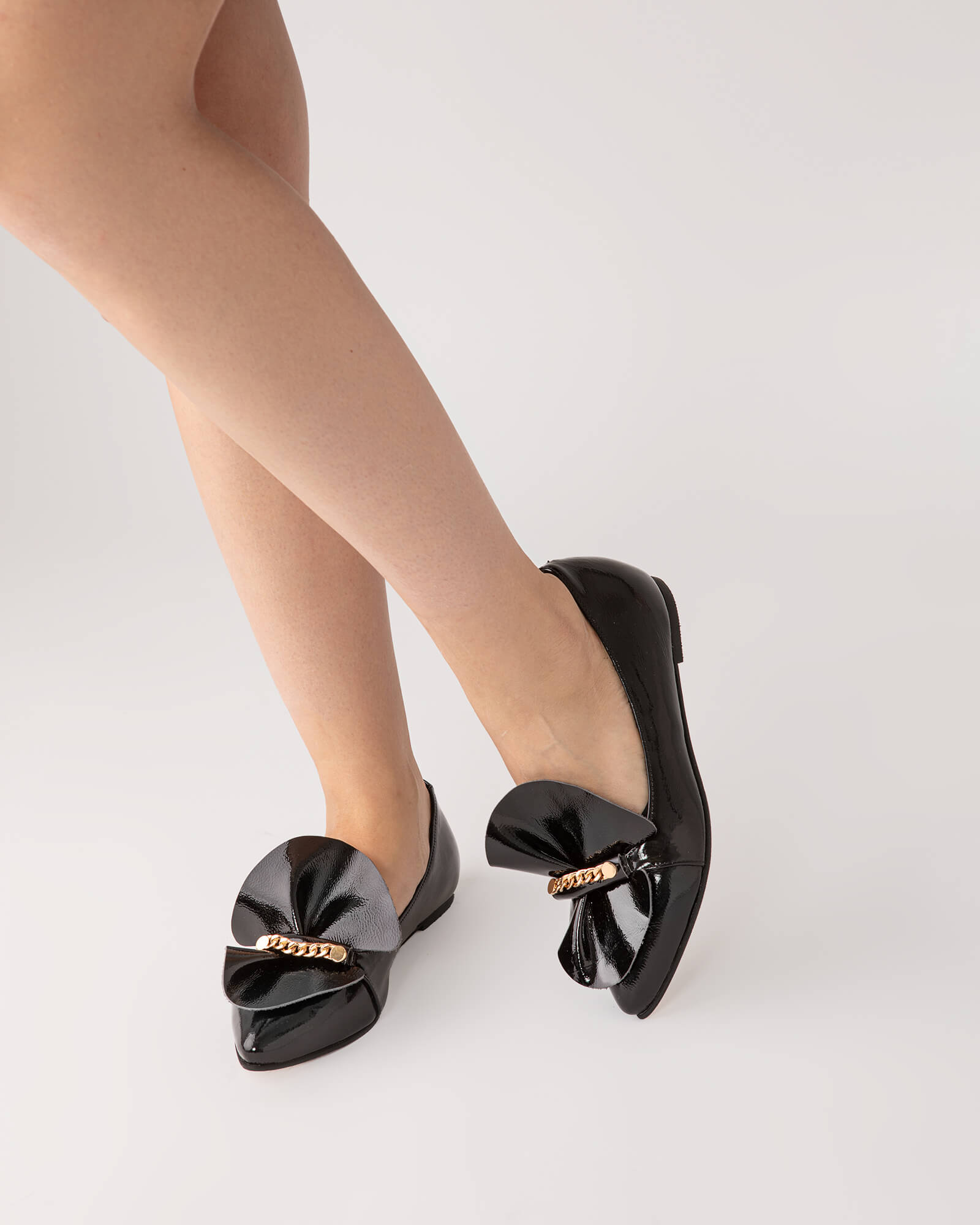 Balerini din piele lacuita neagra Aretha