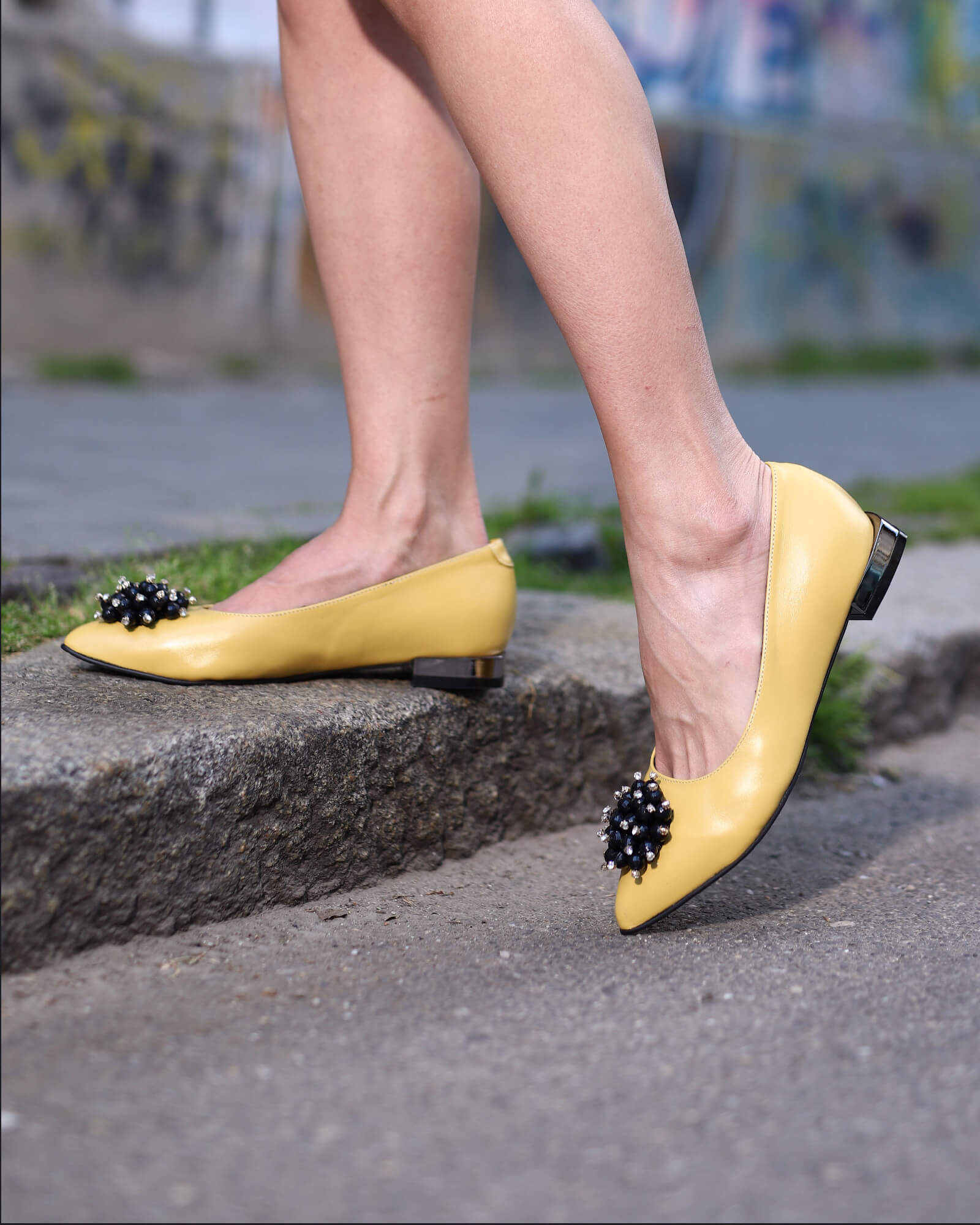 Balerini din piele naturala Viena Yellow Passofino