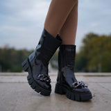 Bocanci inalti accesorizati Giselle-4 negru spatolat