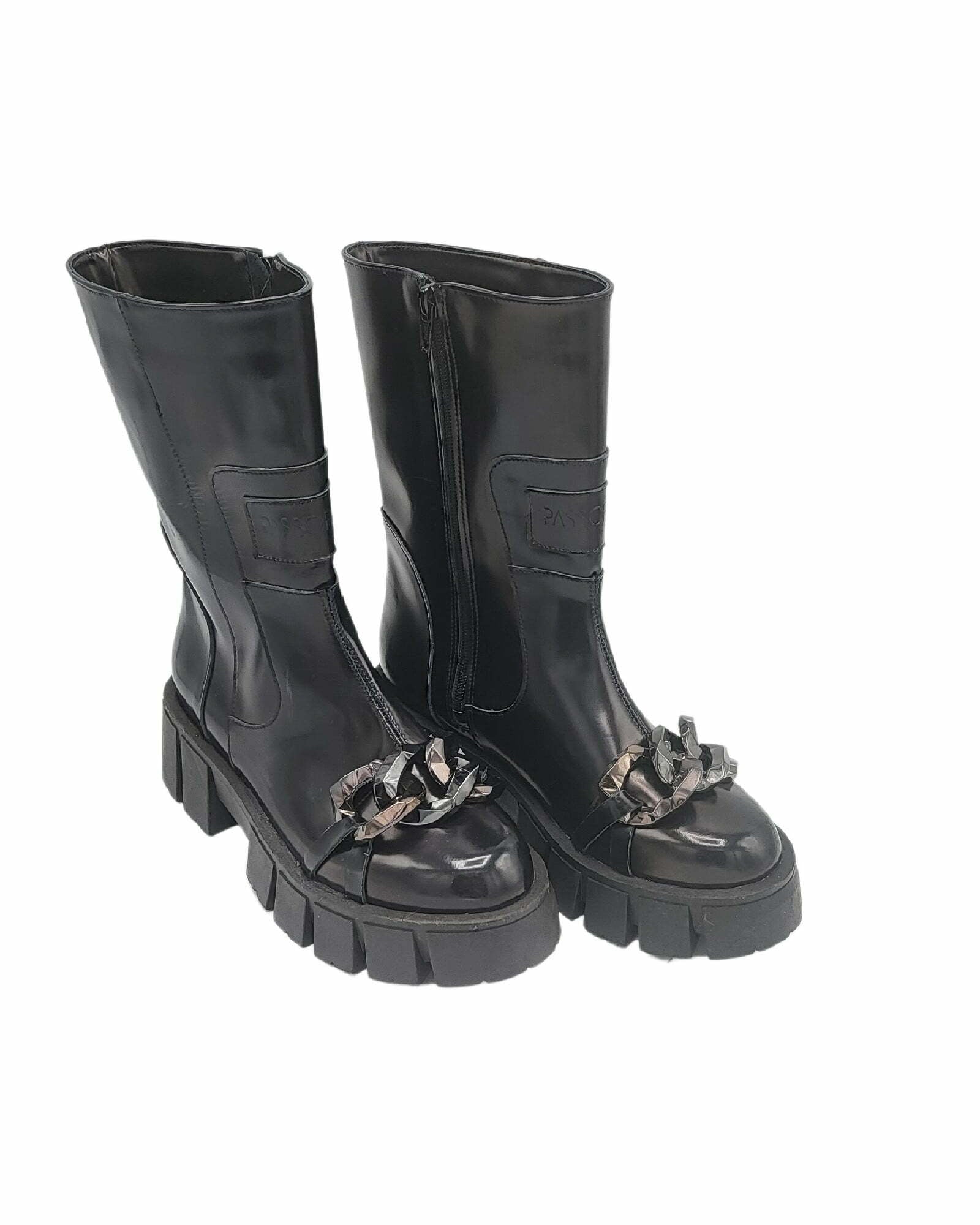 Bocanci inalti accesorizati Giselle-4 negru spatolat