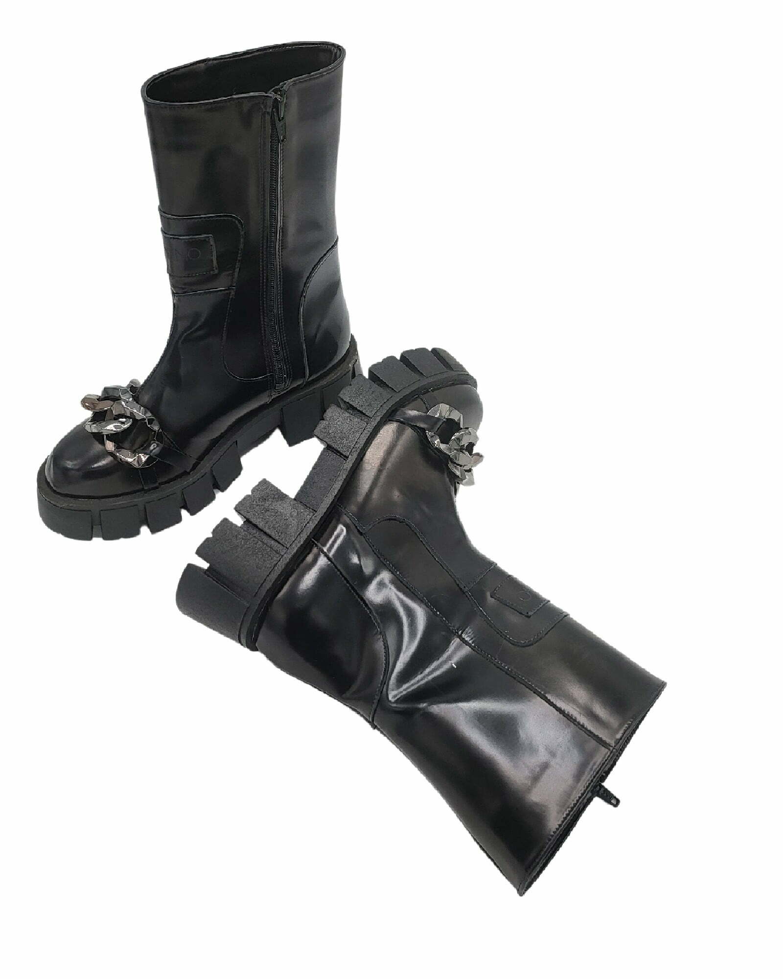 Bocanci inalti accesorizati Giselle-4 negru spatolat