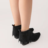 Ciocate din piele intoarsa neagra Fringe