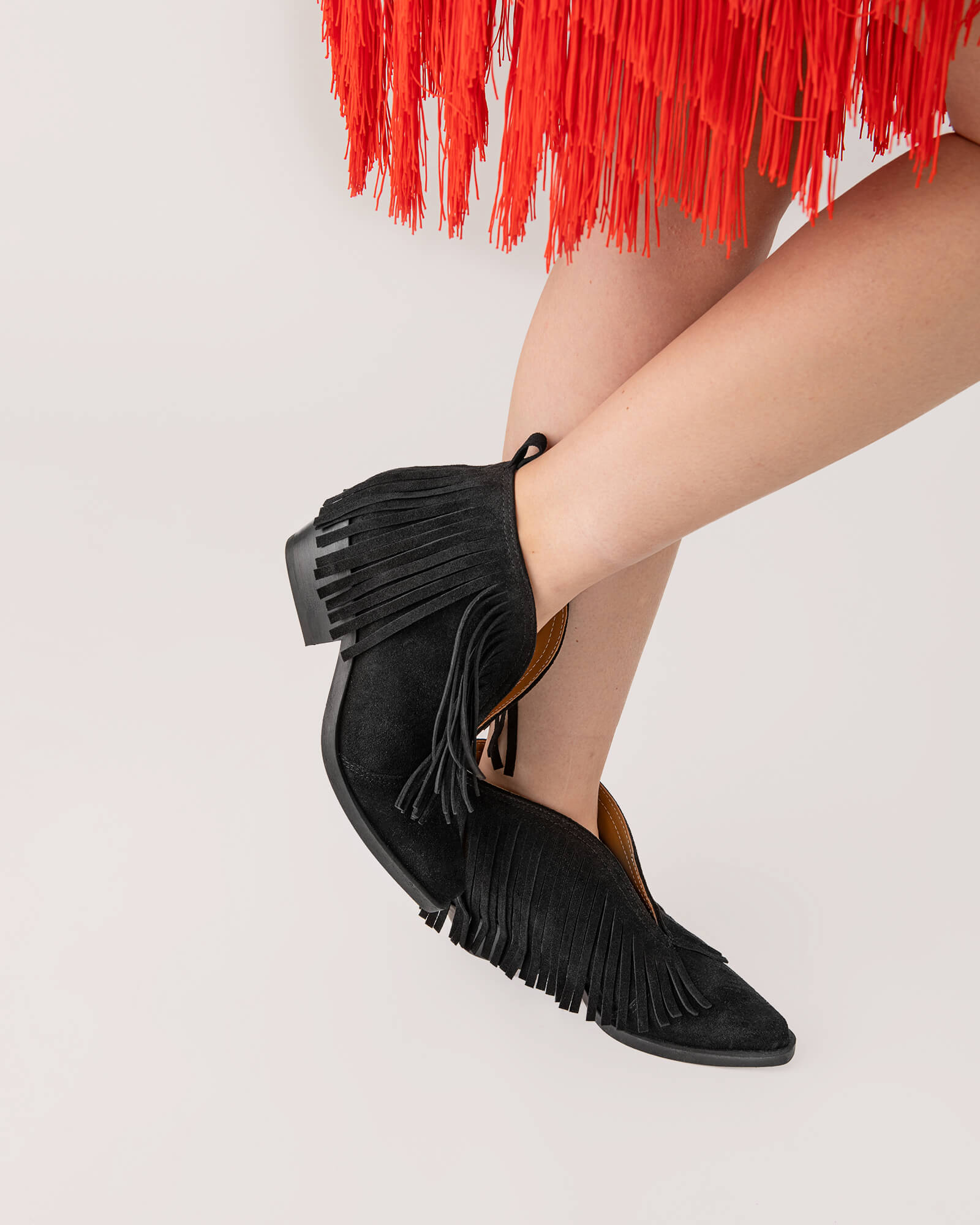 Ciocate din piele intoarsa neagra Fringe