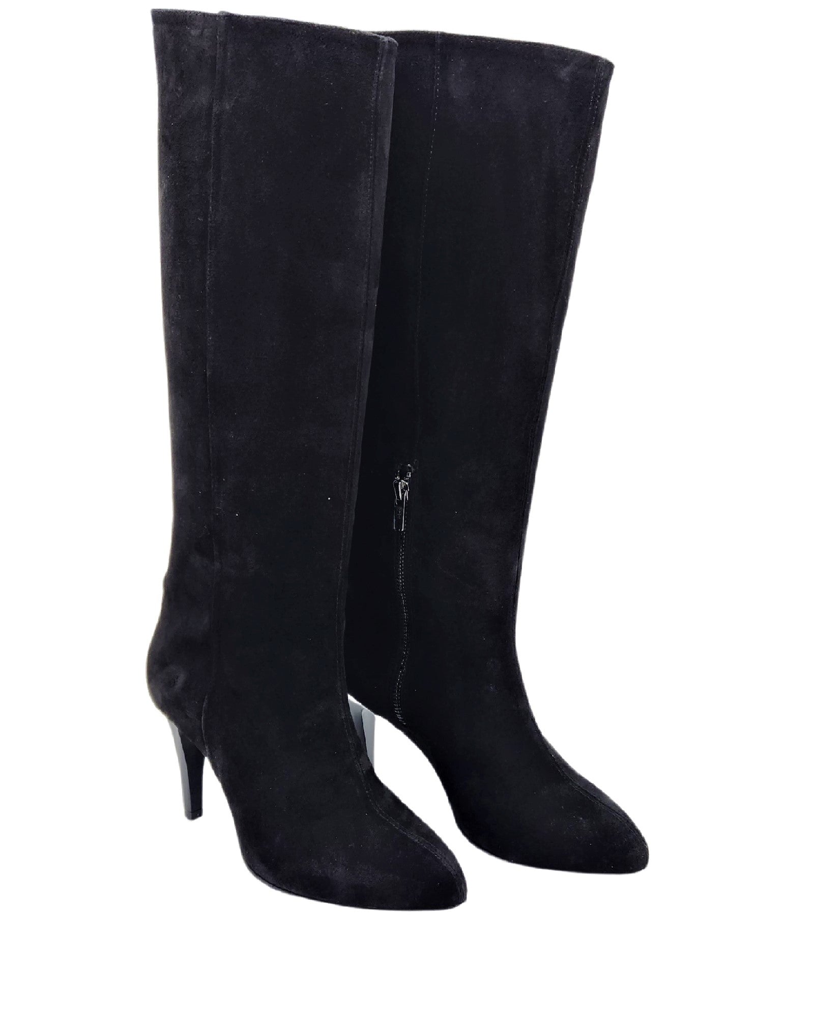Cizme cu toc subtire din piele intoarsa PF0166-19 negru