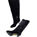 Cizme cu toc subtire din piele intoarsa PF0166-19 negru