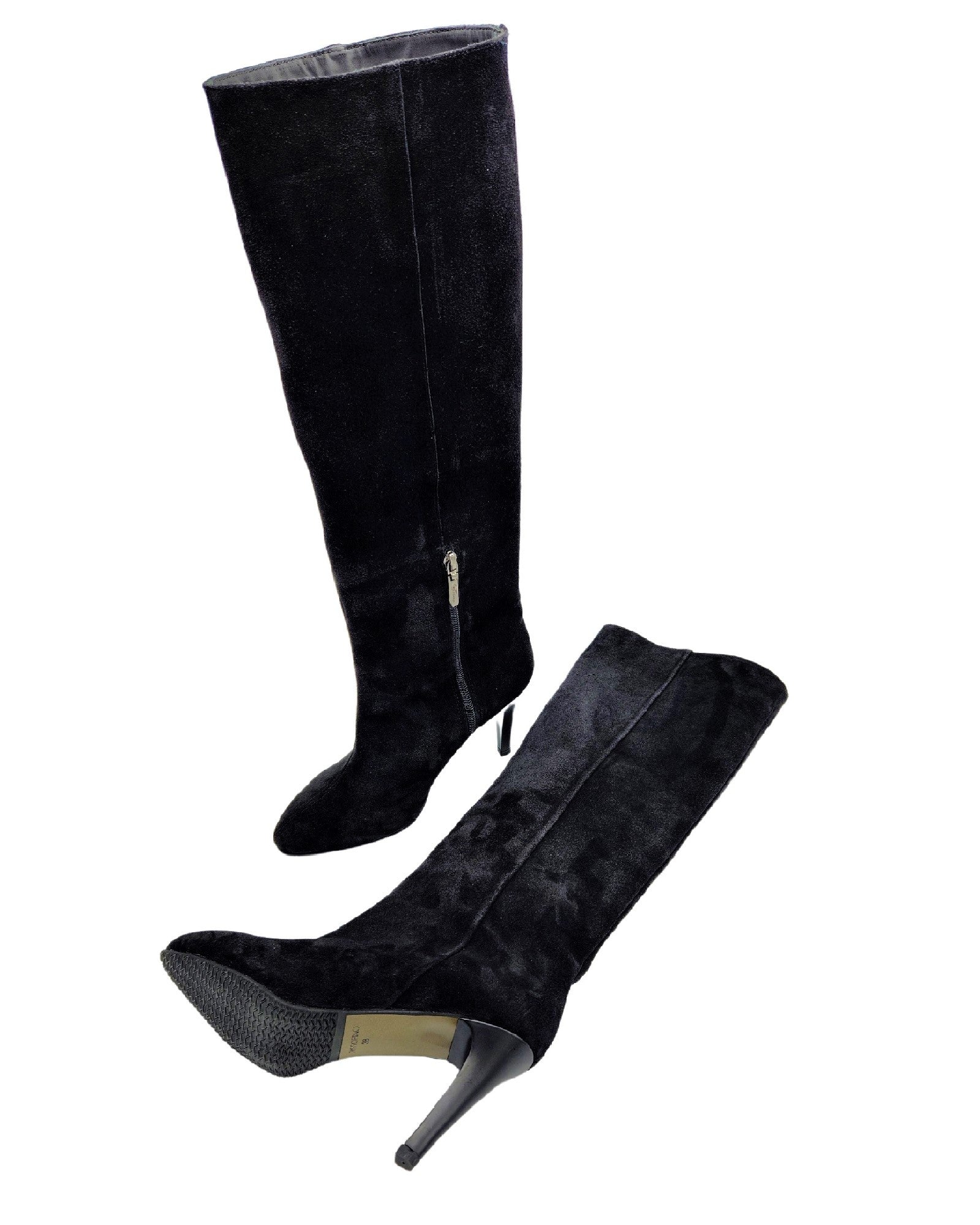 Cizme cu toc subtire din piele intoarsa PF0166-19 negru