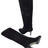 Cizme cu toc subtire din piele intoarsa PF0166-19 negru