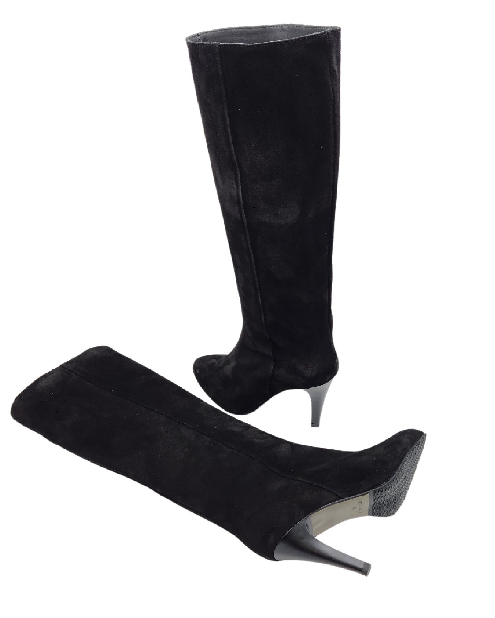 Cizme cu toc subtire din piele intoarsa PF0166-19 negru