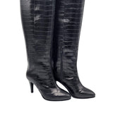 Cizme din piele cu imprimeu si toc subtire PF0166-19 negru