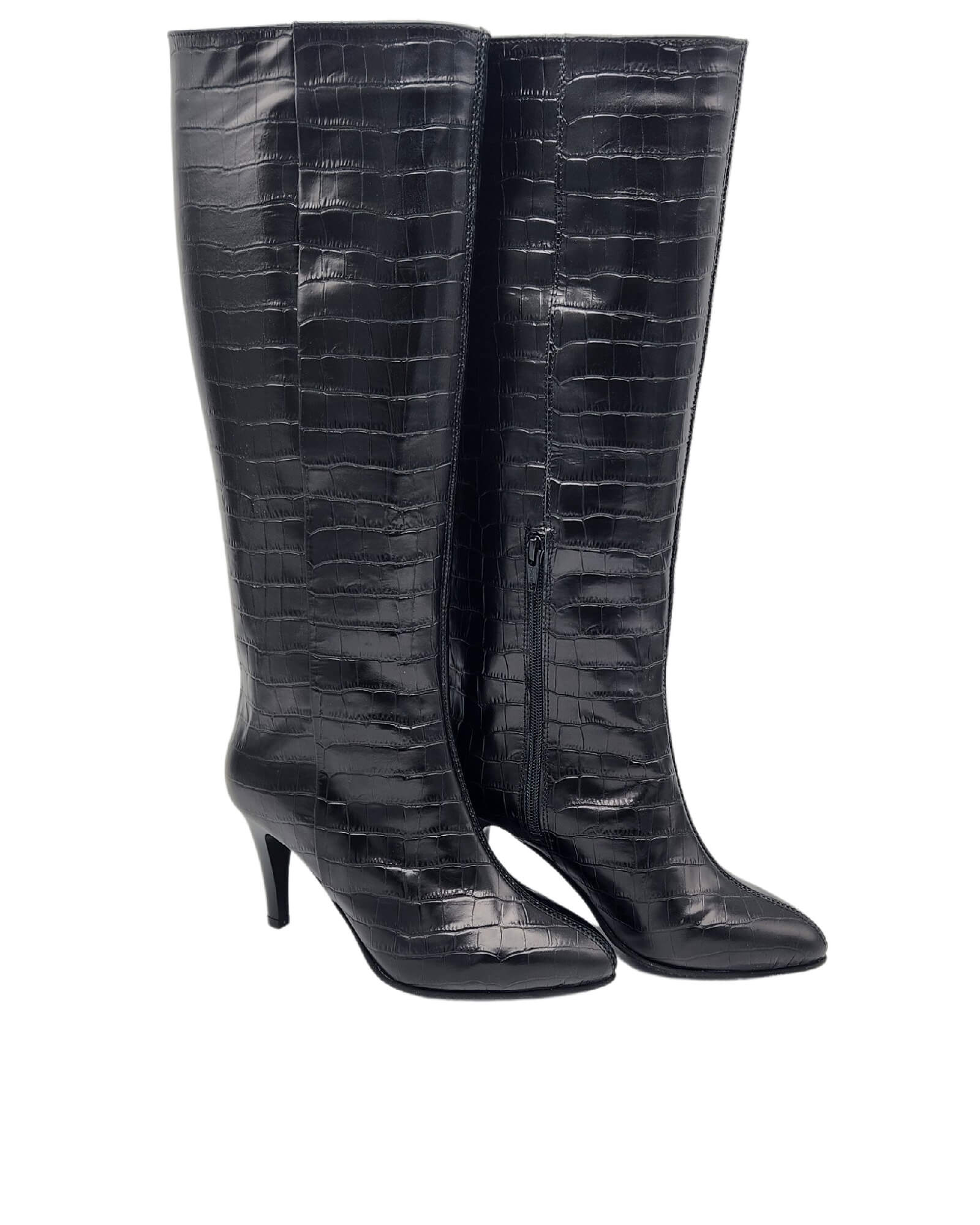 Cizme din piele cu imprimeu si toc subtire PF0166-19 negru