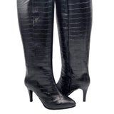 Cizme din piele cu imprimeu si toc subtire PF0166-19 negru