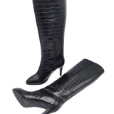 Cizme din piele cu imprimeu si toc subtire PF0166-19 negru