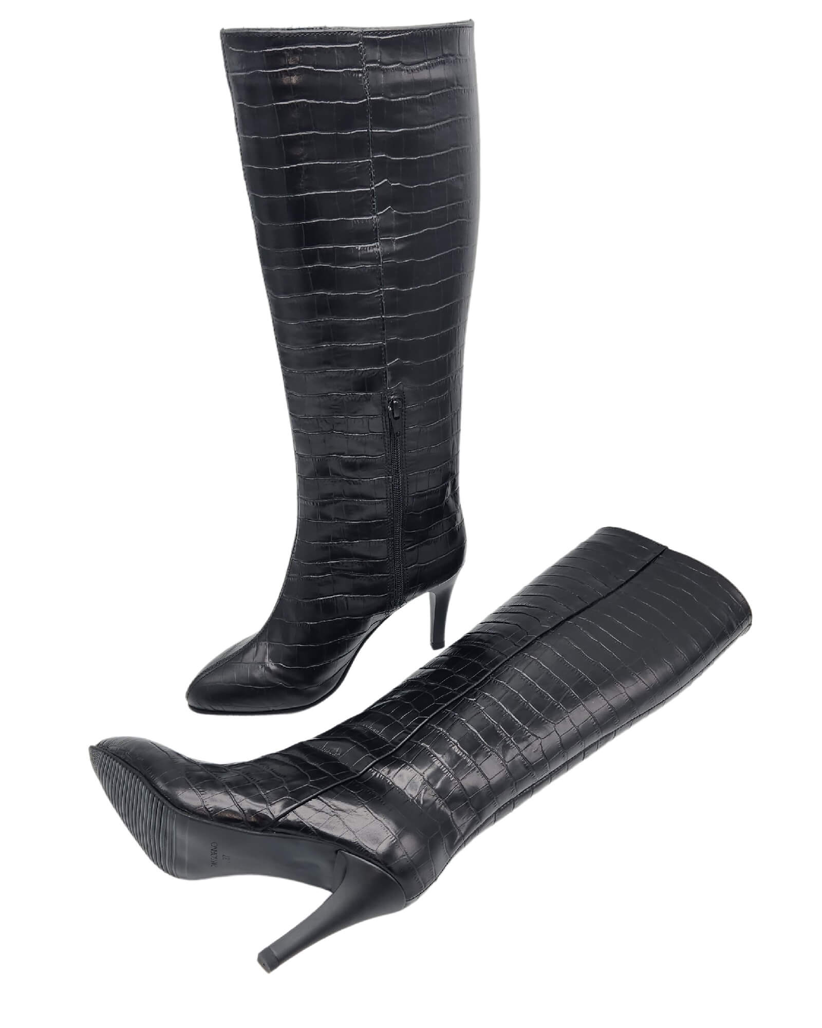 Cizme din piele cu imprimeu si toc subtire PF0166-19 negru